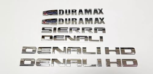 Image of Hood Door Tailgate Badge Nameplate Emblem Replacement for 2011-2019 Sierra Denali Hd Duramax 6pcs (Chrome)