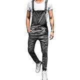 Men Denim Bib Overalls Fashion Slim Fit Jumpsuit with Pockets XX-Large