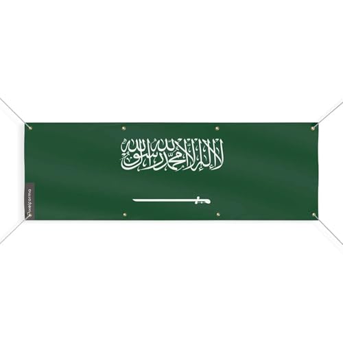 Drapeau de l'Arabie saoudite 140x420cm anti-déchirure 8 oeillets fixation stable