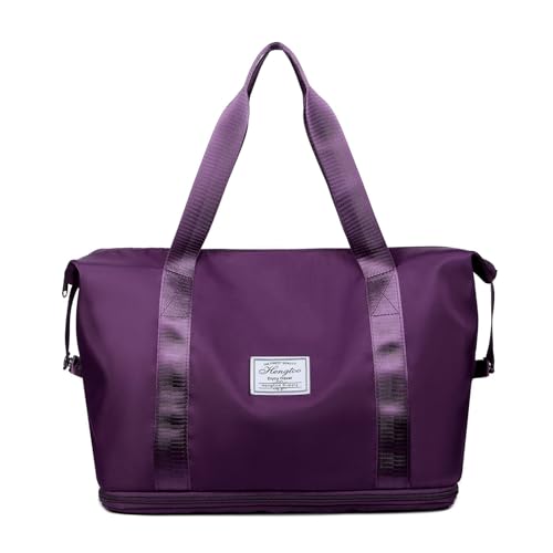 PORRASSO Travel Duffle Bag Women Sport Bag Expandable Holdall Large Carry on Bag Gym Tote Bag Shoulder Bag for Vacation Sports Weekend Dark Purple