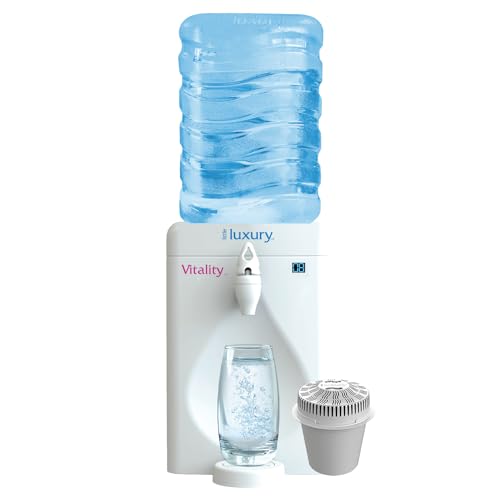 Little Luxury Vitality Mini Water Cooler with Filter Countertop Fill At Your Tap Refillable BPA-Free 1.8-Gallon Bottle Filter and Cools Tap Water
