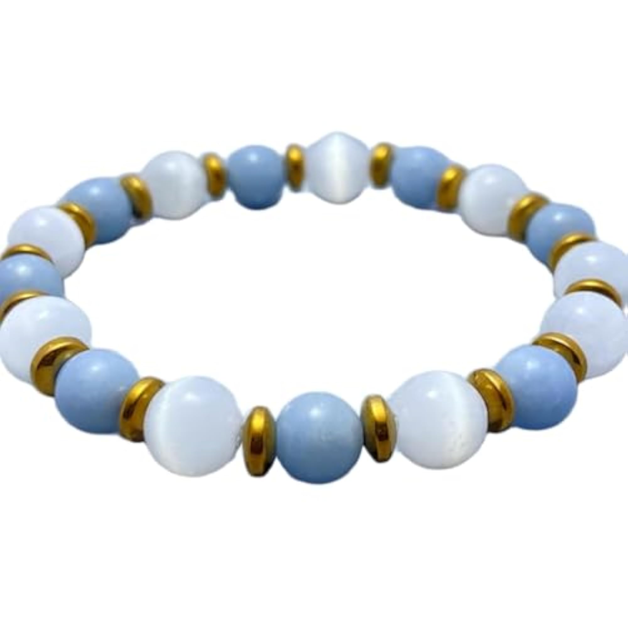 Natural Selenite & Angelite 8mm Round Beaded Bracelet, Unisex Healing
