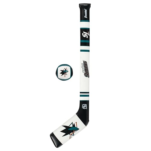 Franklin Sports San Jose Sharks NHL Mini Soft Hockey Stick Set - NHL Team Soft Foam Mini Hockey Stick and Ball Set - Great Toy for Kids