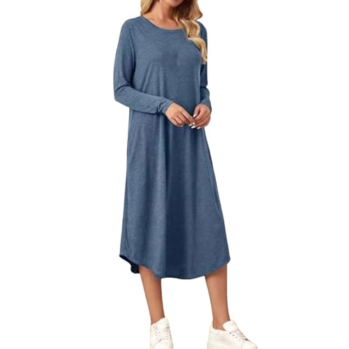 Robe en lin col rond avec coupe ample et manches mi-longues fluides