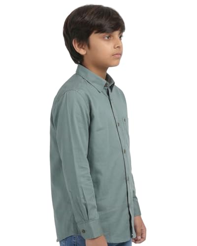 Image of Red Nine Rocket Science Boys' Solid Satin-Finish Poly Cotton Shirt | Single Pocket, Spread Collar, Long Sleeve, Casual