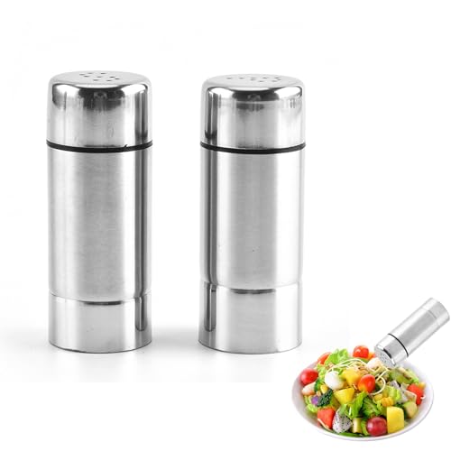 Set di 2 spargisale in acciaio inox per sale e pepe, piccolo spargisale da viaggio, pepe, shaker per sale e pepe, set per pepe, sale, cucina, barbecue, diverse spezie