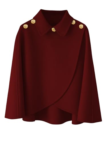 Rayson Poncho Mujer Invierno Elegante Cálida Poncho Capa Mujer Invierno Suave Casual con Botones e Solapa Suelto Burdeos