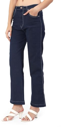 Image of TWGE - Women's Mid Rise Bootcut Jeans - Single Button, Stretchable Denim Pants - Ankle Length - Stylish Casual Wear