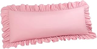 PiccoCasa Soft Microfiber Plain Bolster Pillowcase with Decorative Ruffle and Envelope Closure Full Body Pillow Case Cover Pink 20"x48" (4ft)