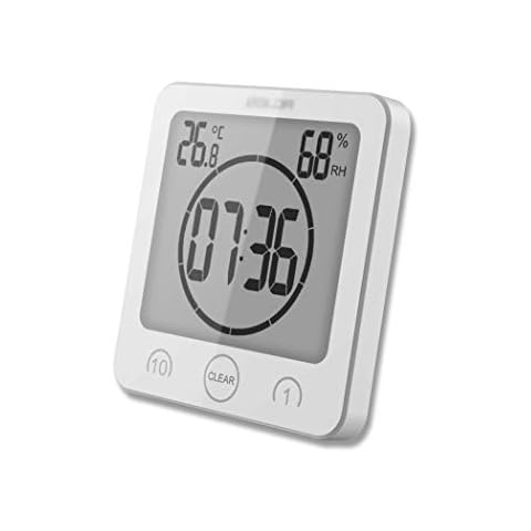 ALEENFOON Digital Badezimmeruhr Duschuhr Wasserdicht mit Saugnapf Thermometer zum Hinstellen Wand Dusche Countdown Timer Digitalwecker Batteriebetrieben Thermometer Hygrometer Innen (Weiß) Cover