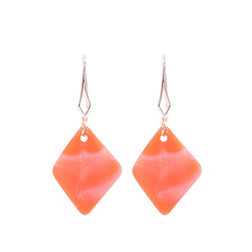 ZARZAMORA Pendientes Resina y Gancho Chapado en Oro de 24 quilates - Aretes Colgantes Mujer en Forma de Rombo Colores Intensos y Festivos - Regalo Original (Naranja)