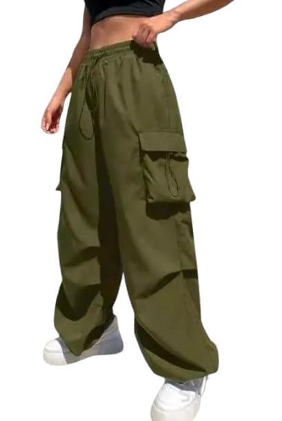 Image of JAGMOOLYA Products Women's High Waist Cargo Pants Baggy Streetwear Wide Leg Trousers with 4 Pockets (Dark Green)