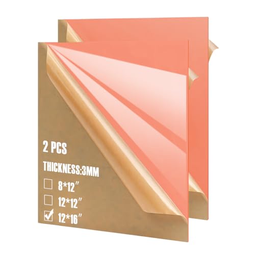 Image of 2Pcs Pastel Cell Cast Acrylic Sheet Watermelon Pink 1 /8inch (3mm) 11.8x15.7 300x400mm Glossy Matte Laserable Plexiglass Sheets Plasitc Board for Laser Cutting Engraving DIY Project