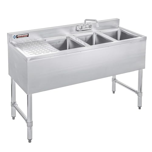 DuraSteel 3 Compartment Sink Commercial Kitchen Sink - NSF Stainless Steel Triple Three Bay Utility with CEC No Lead Faucet - Left Drainboard Restaurant Bar Small Garage Slop Prep Food Truck Large