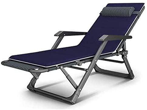Chaise longue pliante réglable à rayures avec coussin en coton bleu