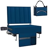 Aliphon Stadium Seat for Bleachers with Back Support and Cushion, Bleacher Seats with Shoulder Strap and Cup Holder, Padded Portable Folding Comfort Stadium Chair, for Sports Events, Navy Blue (1pcs)