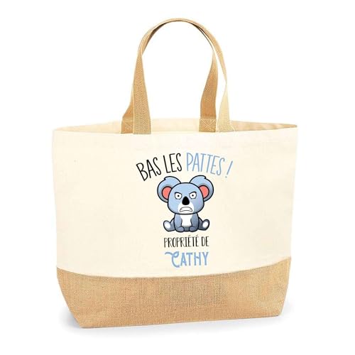 Sac jute Cathy Koala : grand cabas de plage et courses en toile naturelle et coton