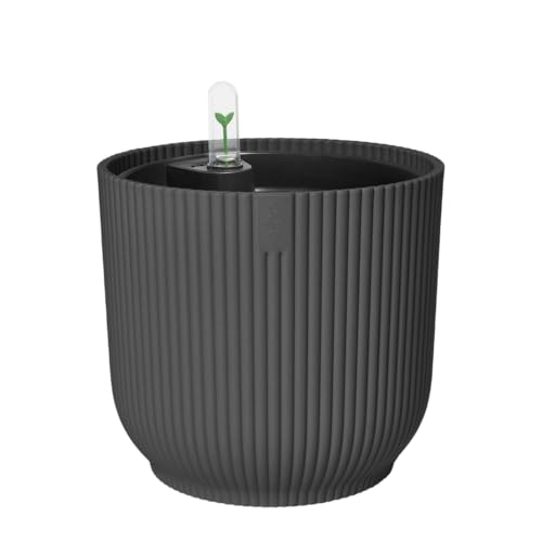 elho Vibes Fold Rund mit Selbstbewässerungssystem - Blumentopf für Innen - 100% Recycelter Kunststoff - Ø 22 cm - Schwarz/Anthrazit