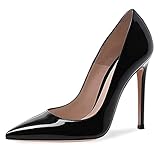  Bviennic Femmes Cuir Verni Aiguille Pointu Chaussures Travail A Enfiler Bureau Talons Hauts Escarpins Elegant Mariage Formal Chaussures Bride Noir Taille 37 Eu-38Cn