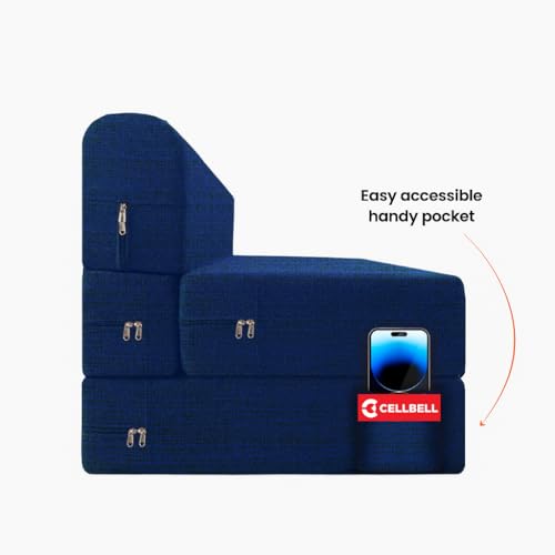 Image of CELLBELL Comfy Sofa Cum Bed 5x6.5 Feet | Foldable Dual Use Couch Bed with Soft Cushions, Washable Fabric Cover & Sturdy Frame | Space Saving Modern Design for Living Room, Bedroom Use (Navy Blue)