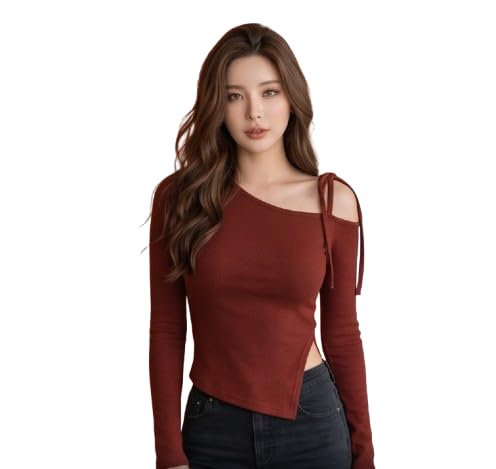 Teena Enterprises Women’s Ribbed One Shoulder Top | Slim Fit Stretchy Full Sleeve Casual T-Shirt | Stylish Shoulder Top for Girls-image-14