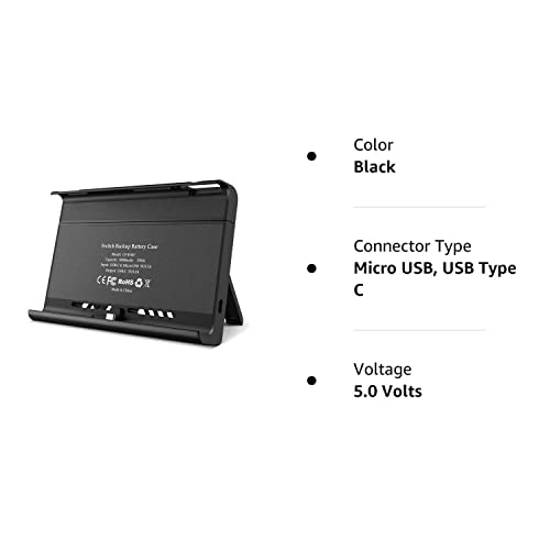 10000Mah Battery Charger Case For Nintendo Switch, Portable Backup Battery Pack, Travel Power Bank, Adjustable Kickstand, Tabletop Handheld Mode, 2 Game Card Slot, Dual Usb-C Micro Usb Charging Port #TOP7
