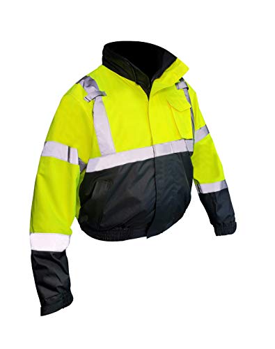 Fierce Safety JA400G 3-in-1 Superior Hi-Vis Class 3 Bomber Jacket | 100% polyester | Intense Visibility | Water-Resistant | Lightweight and Comfort | Size XL