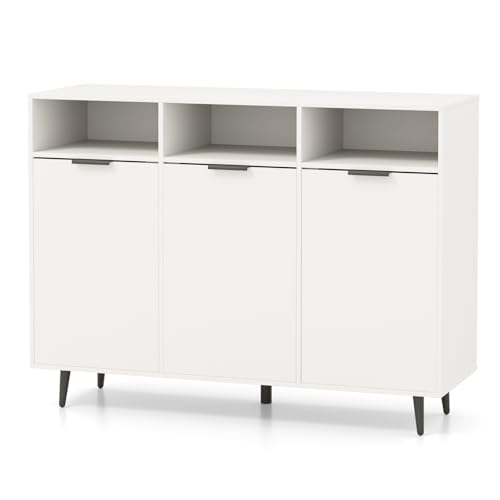 KOMFOTTEU Buffet de Cuisine avec 3 Armoires à Portes & 3 Casies, Meuble Rangement, 3 Étagères Réglables, Armoire de Rangement, Blanc, 120 x 40 x 90 cm,...