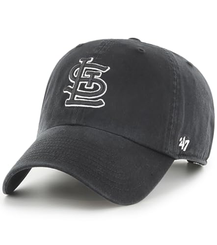 47 Brand MLB Black White Outline Primary Logo Clean Up Adjustable Baseball Cap Hat, Adult One Size Fits All - St Louis Cardinals Black White Outline