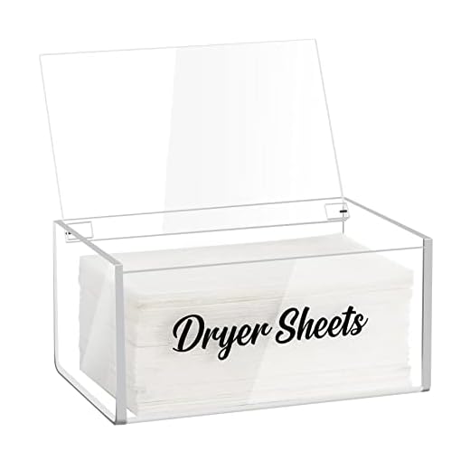 LifeLAZA Acrylic Dryer Sheet Dispenser with Hinged Lid, Clear Dryer Sheet Holder for Fabric Softener Sheets, Transparent Container Storage Box for Laundry Room Decor