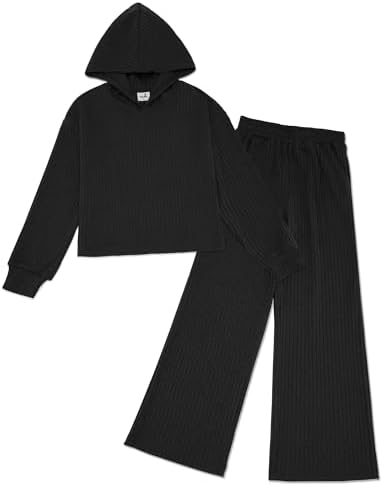 Stelle Girls 2 Piece Ribbed Tracksuits Long Sleeve Hooded Sweatshirts and Sweatpants Sets Knit Sweatsuit Athletic Outfits
