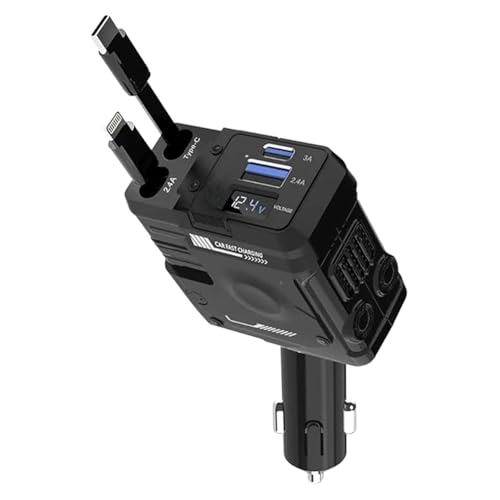 Image of PunnkFunnk TurboCharge 120W Car Charger | 4-in-1 USB /Type-C /USB L | QC & PD Support | Smart Fast Charging Adapter for Mobile, Laptop, Watch - 180 Rotation(Black)