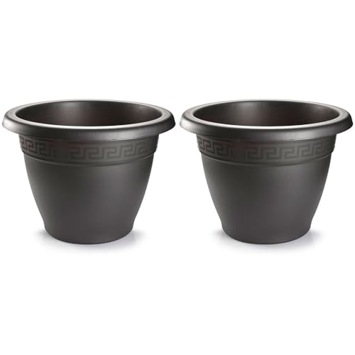 Acan Tradineur - Pack de 2 Macetas Redonda Terracota - Fabricado en Plástico - Macetero Apto para Exterior e Interior del hogar - Ø 25 cm - Color Antracita