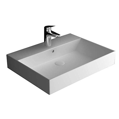 Alpenberger Hänge-Waschbecken 60 x 45,5 cm aus Keramik | Handwaschbecken mit integriertem Überlauf | Eckiges & Elegantes Ausgussbecken | Wandmontage Möglich | Leichte Montage & Genormte Anschlüsse