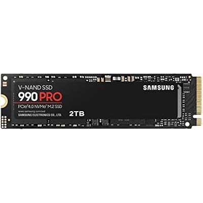 Samsung 990 PRO NVMe M.2 SSD, 2 TB, PCIe 4.0, 7,450 MB/s read, 6,900 MB/s write, Internal SSD, For gaming and video editing, MZ-V9P2T0BW