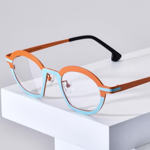 Image of FONEX Colorful Pure Titanium Glasses Frame Women Retro Round Eyeglasses