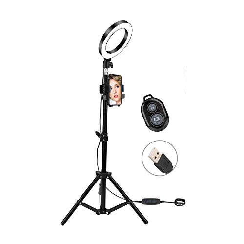 Wakects Kit d'éclairage annulaire LED de 6 Pouces avec trépied + Support de téléphone pour Youtube, kit d'éclairage Photo vidéo, Anneau Lumineux avec 3 Couleurs et 10 Niveaux de luminosité