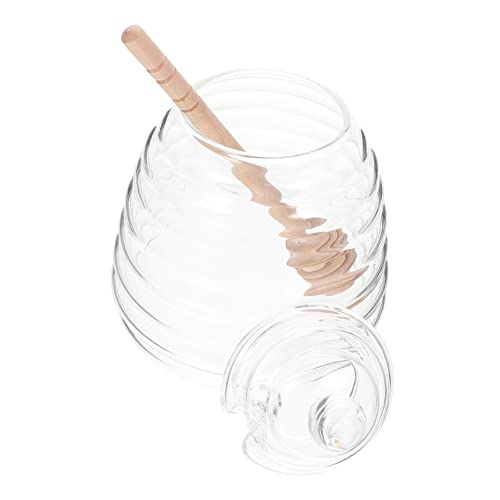 Cabilock 1Set Transparent Glass Honey Jar with Stirring Rod Home Syrup Container Smooth Surface Easy Observation Practical Design for Kitchen Use