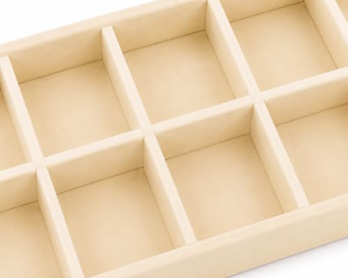 Image of 10 Slot Tie Organizer Tray for Ties and Accessories, Cream | Closet drawer storage tray with dividers for ties, pocket squares, belts, watches and small mens accessories arranged neatly
