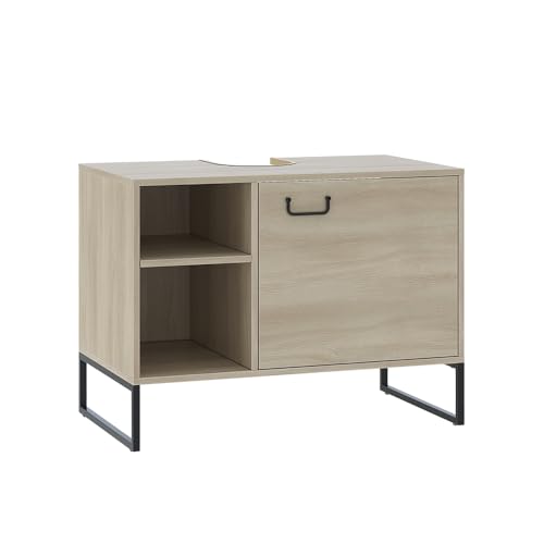 Vicco Meuble sous lavabo Vionna, Chêne/Noir, 80x60cm avec 2 Compartiments Ouverts