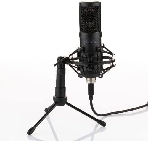 Mikrofon podcastowy DOCKIN® MP1000 do komputerów PC i Mac z wyjątkowo długim kablem USB 3m, mikrofonem strumieniowym ze statywem i pająkiem do nagrań głosowych i instrumentalnych