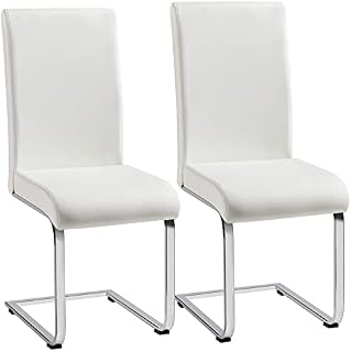 Yaheetech Dining Chairs 2pcs Modern Leather Kitchen Chairs High Back Sturdy Chrome Legs Home Kitchen Cafe Furniture White