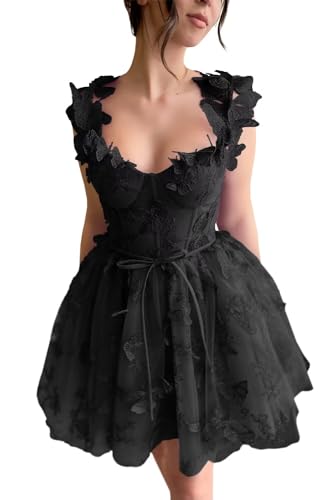 3D Butterfly Lace Applique Tulle Homecoming Dresses Sweetheart Mini Prom Cocktail Party Gowns for Teens