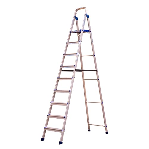 Image of ASCENT Ladder for Home 9 Steps Foldable Step Ladder with 12-Inch Wide Anti-Skid Platform | Virgin Aluminium Material for Strength & Stability | Heavy Duty | 5 Year Warranty | 180 kg Capacity