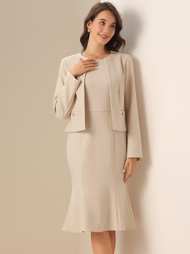 Image of Allegra K 2 Piece Suit Dress Set for Women's Cropped Blazer and Sleeveless Mermaid Business Dress