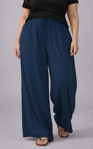 Image of KOTTY Women's Plus Size Wide Leg Pants with Elastic Waist Relaxed Fit Comfortable Casual Travel Wear Style