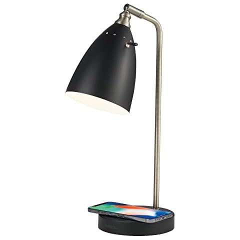 lianheng Black Table Lamp with Wireless Charger, Super Bright LED Desk Lamp for Dorm, Industrial Desk Lamps for Home Office, Study Room, Children' Room, 100% Metal Cover