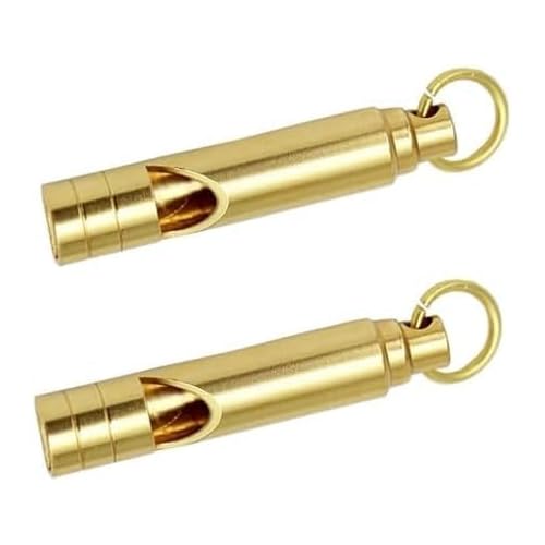 2Pcs Golden Metal Emergency Whistles with Keyring,Lifeguard Safety Whistle Keychain for Camping Hiking Dog Train Couching,Outdoor Loud Sound SOS Survival Kit,Coach and Referee Gear Best Rescue Whistle