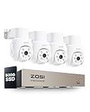 ZOSI 1080p Wired CCTV Camera System, H.265+ 8CH 5MP Ultra HD-TVI DVR Systems with 500GB SSD, 4pcs 2MP Pan/Tilt Security Cameras 360° View Indoor Outdoor, Human Vehicle Detection, 65ft IR Night Vision