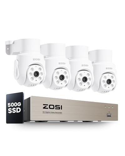 Image of ZOSI 5MP Wired Security Camera System, 4pcs 2MP Pan /Tilt Cameras, 500GB HDD | AI Human Vehicle Detection, 360View, Indoor /Outdoor, Night Vision, 5MP H.265+ 8CH CCTV DVR for 24 /7 Video & Audio Recording